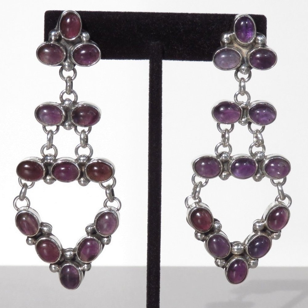 Navajo Artist, J. B. Platero, Amethyst Sterling Silver Chandelier Earrings